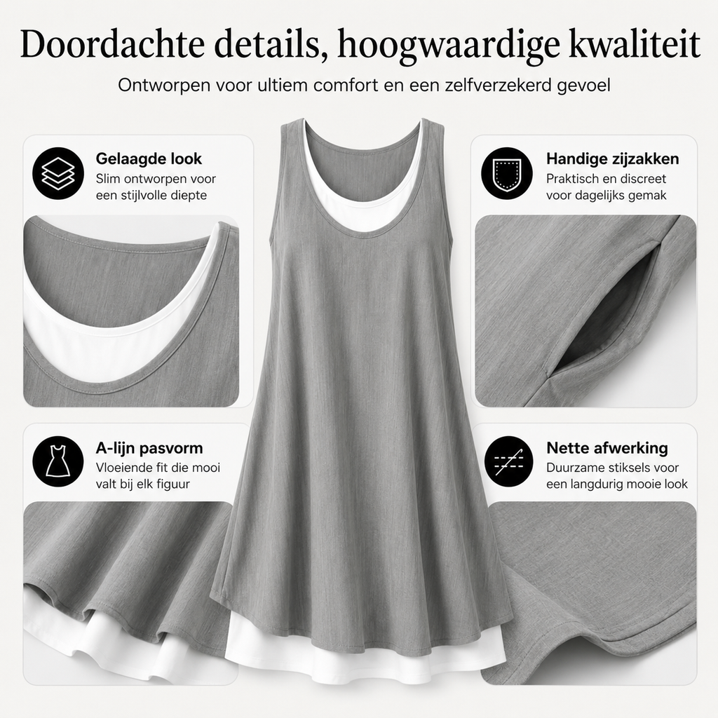 Anouk™ | Buikcamouflerende Mouwloze Jurk Met Laagjeslook