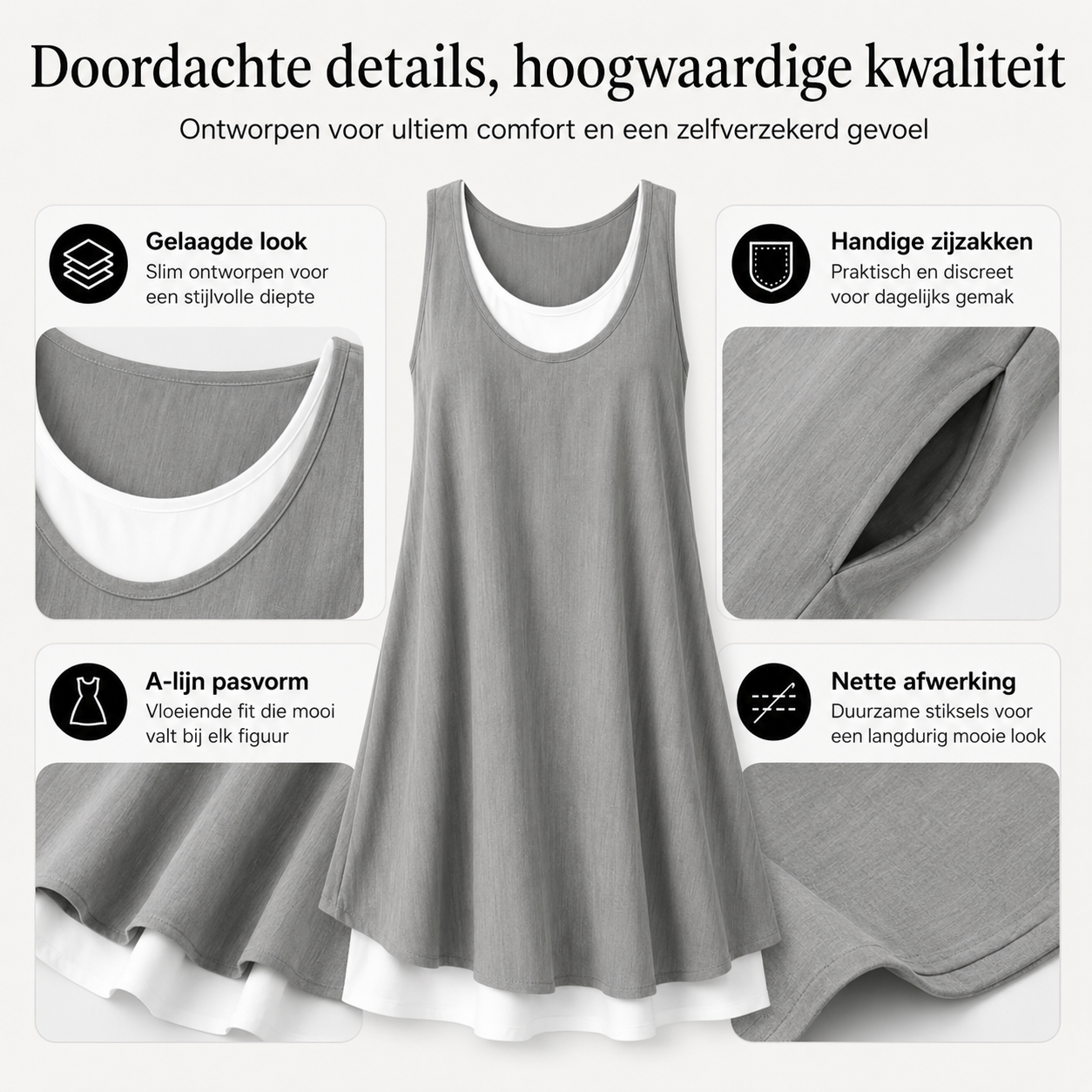 Anouk™ | Buikcamouflerende Mouwloze Jurk Met Laagjeslook