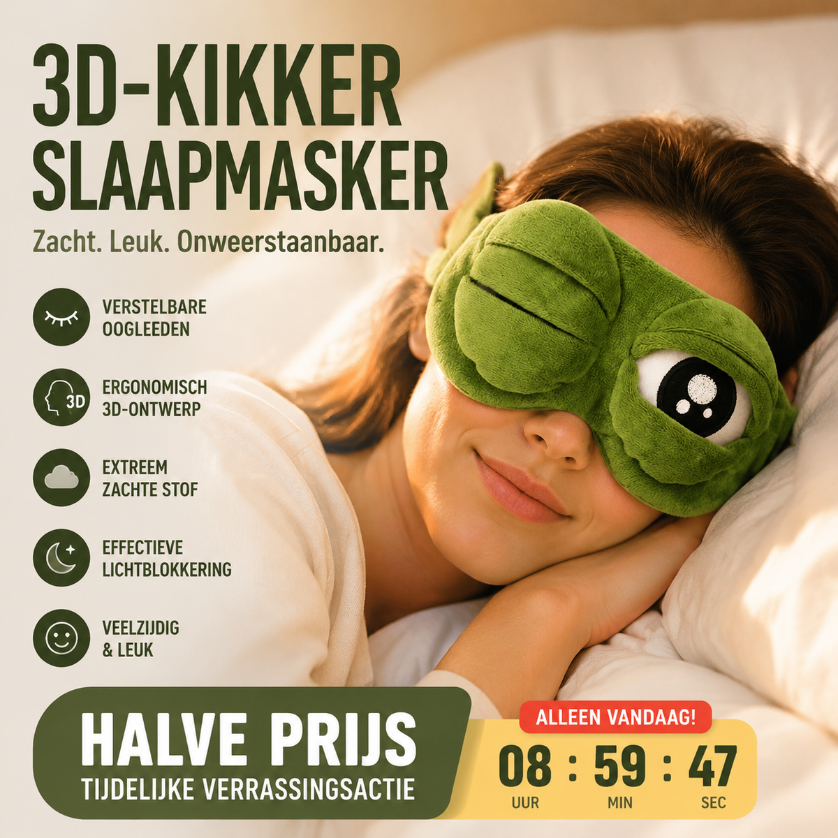 Zacht en grappig 3D-kikker slaapmasker