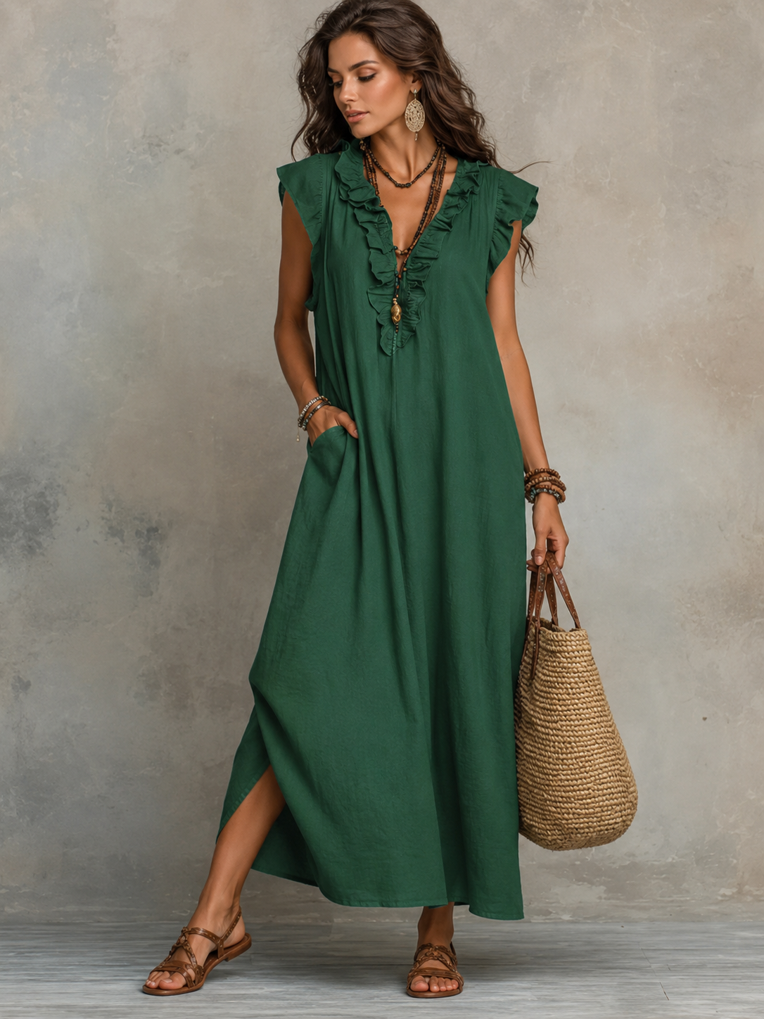 Camélia™ | Bohemian Buikcamouflerend Maxi Jurk