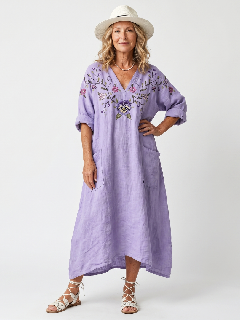 Tavi | Bloemen Oversized Pocket Midi Jurk
