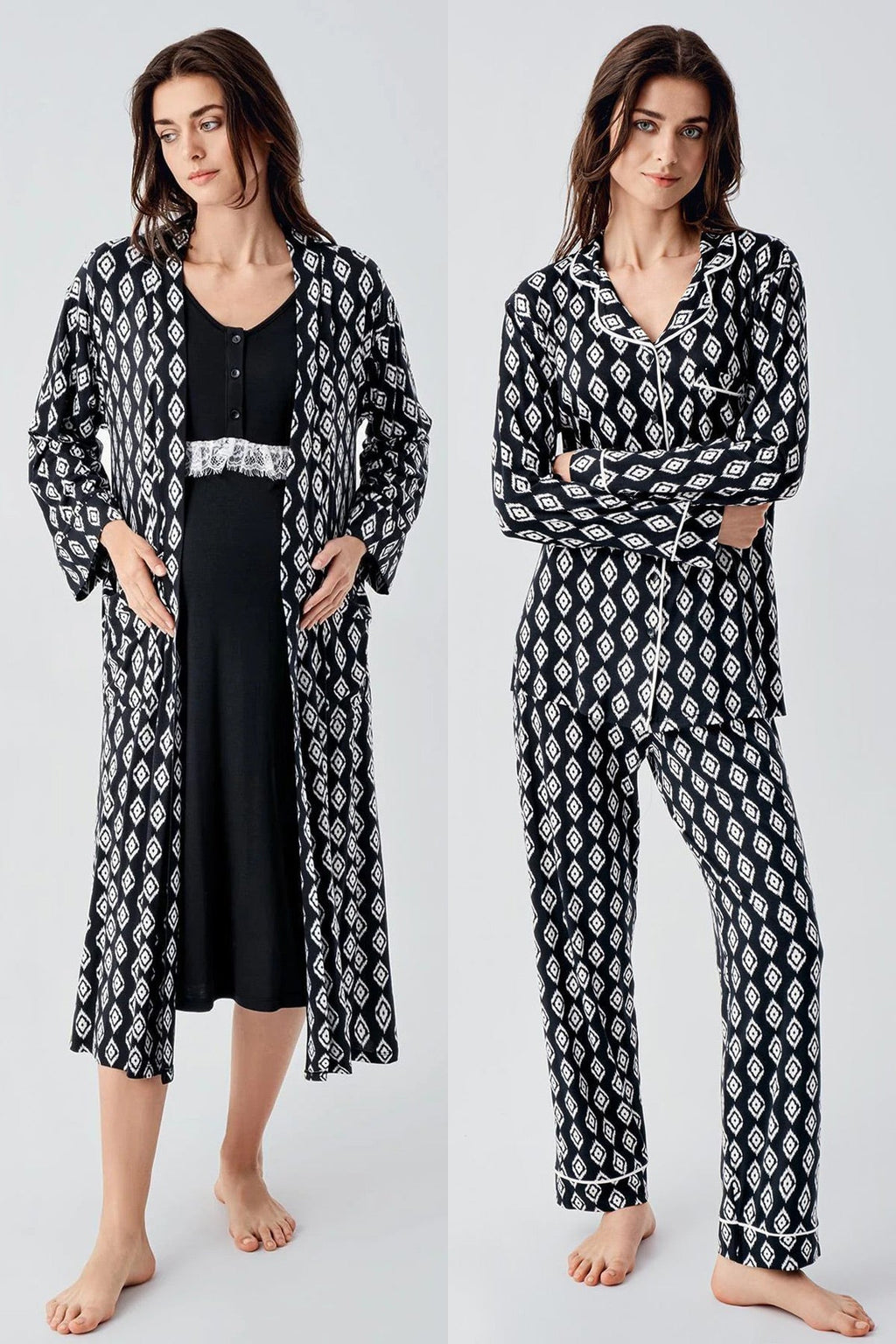 Lacy Patterned 4-Piece Maternity-Nursing Set Black - 101101