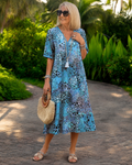 Iris™ | Luchtige Buikcamouflerende Midi Jurk Met Print
