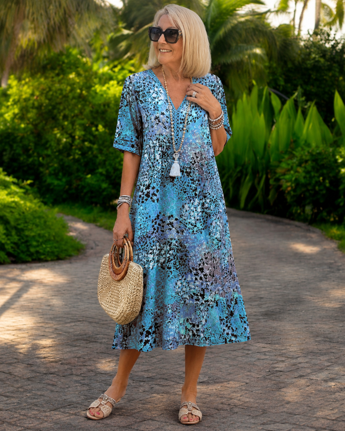 Iris™ | Luchtige Buikcamouflerende Midi Jurk Met Print