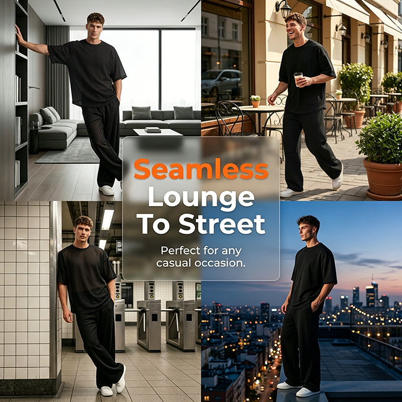 🔥Nieuwe collectie met 50% korting! Casual T-shirt en wijde broek voor heren – ruim en ademend, verkrijgbaar in diverse maten ✅ Perfect voor thuis en onderweg