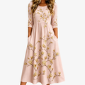 Gouden Magnolia Bloem Pocket Midi Jurk