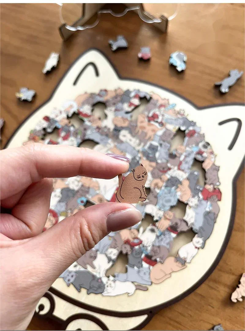 135-delige Morandi-kleurige houten legpuzzel in de vorm van een kat