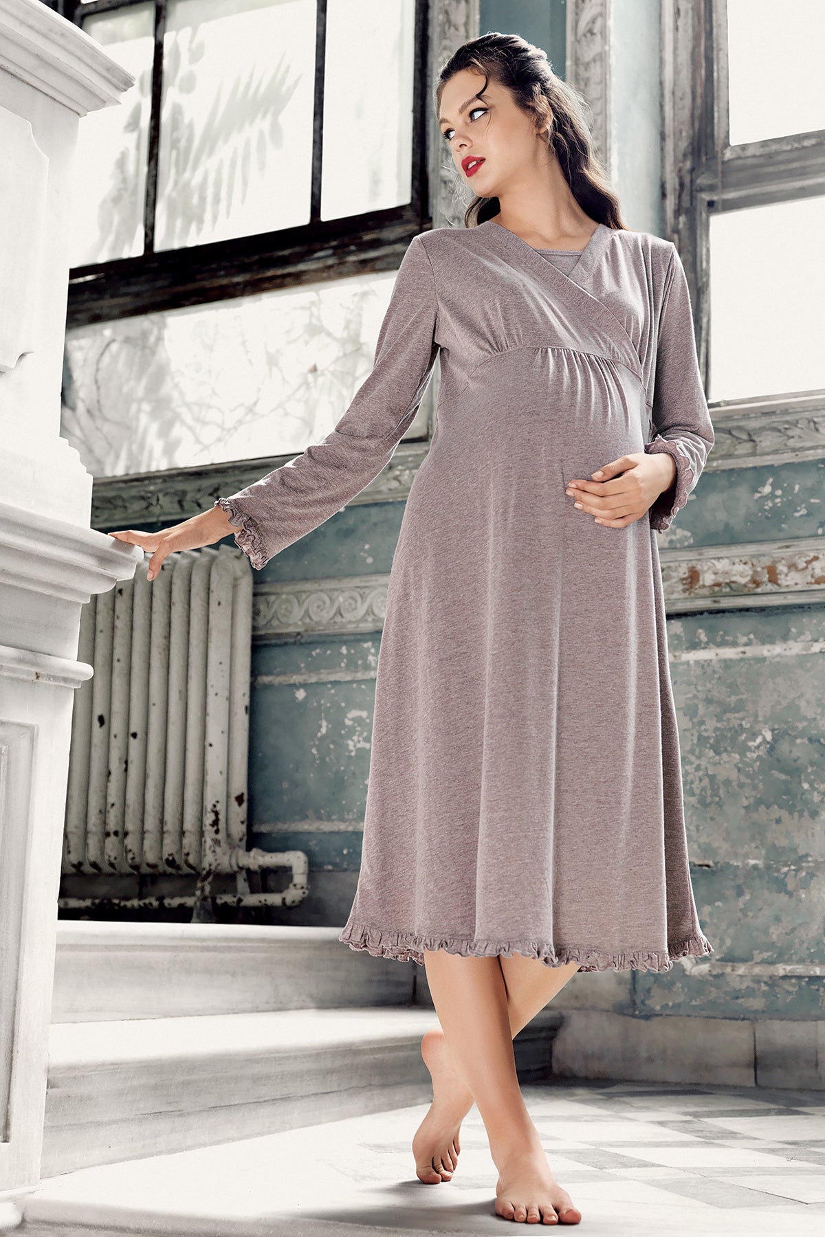 Double Breasted 4-Piece Maternity-Nursing Set Coffee - 300112