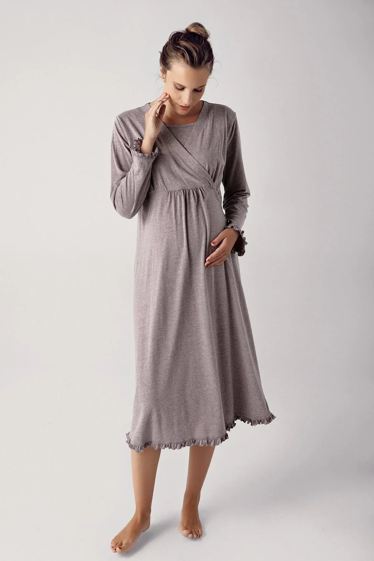 Double Breasted 4-Piece Maternity-Nursing Set Coffee - 300112