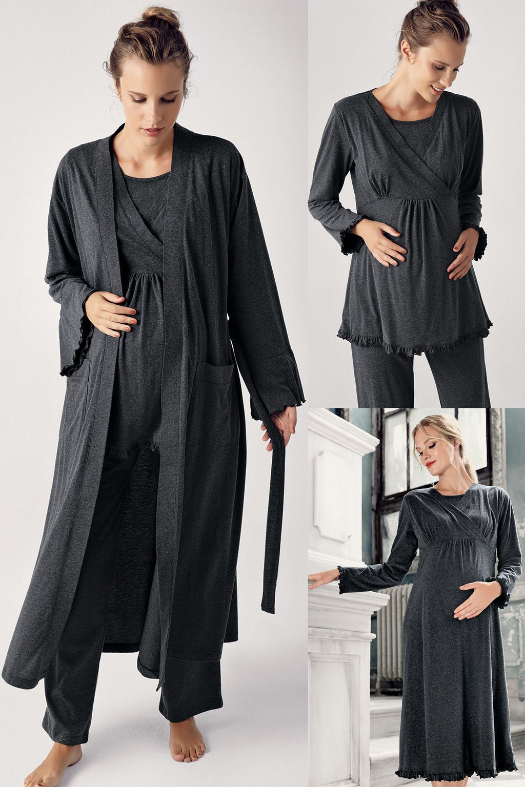 Double Breasted 4-Piece Maternity-Nursing Set Anthracite - 300112