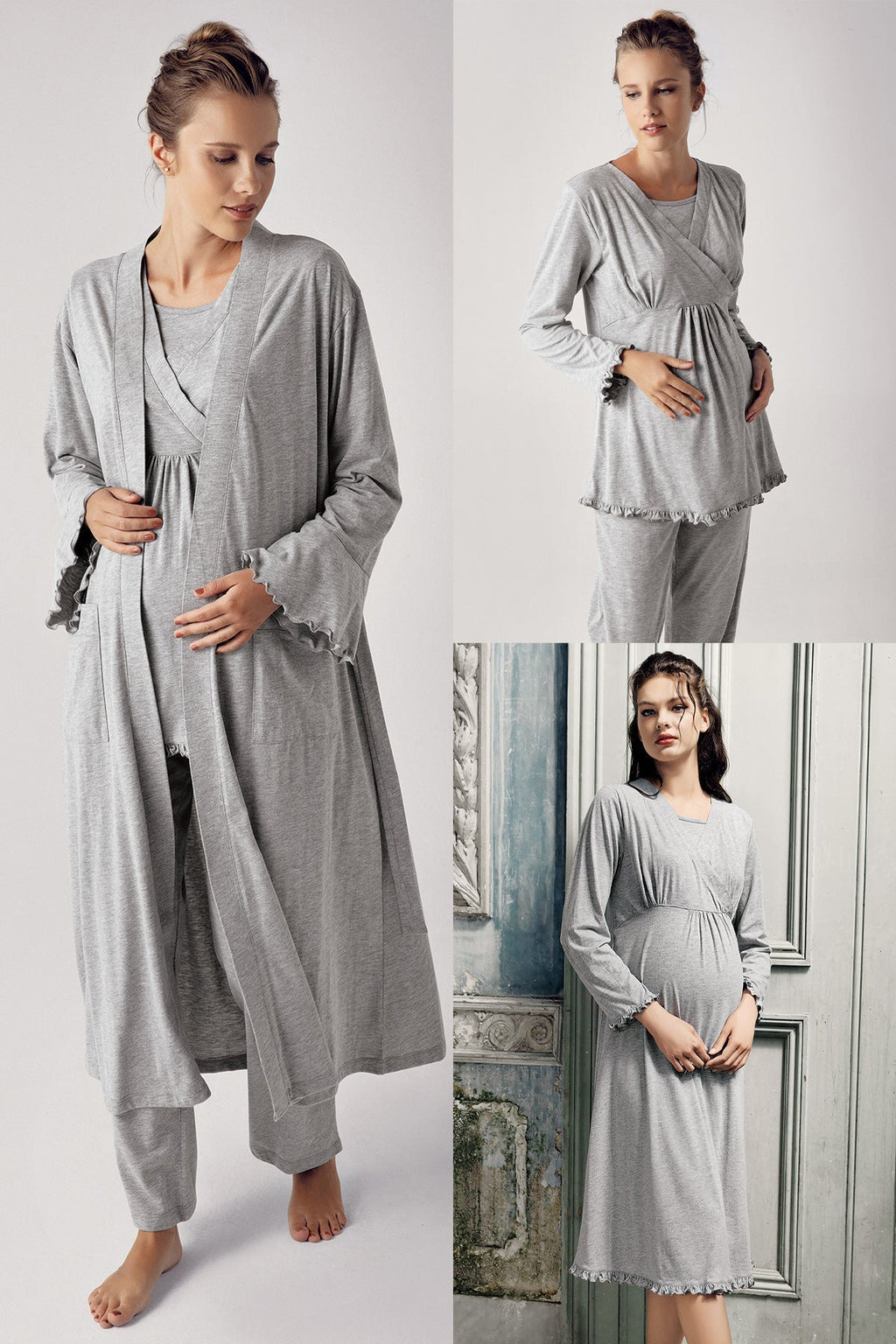 Double Breasted 4-Piece Maternity-Nursing Set Grey - 300112