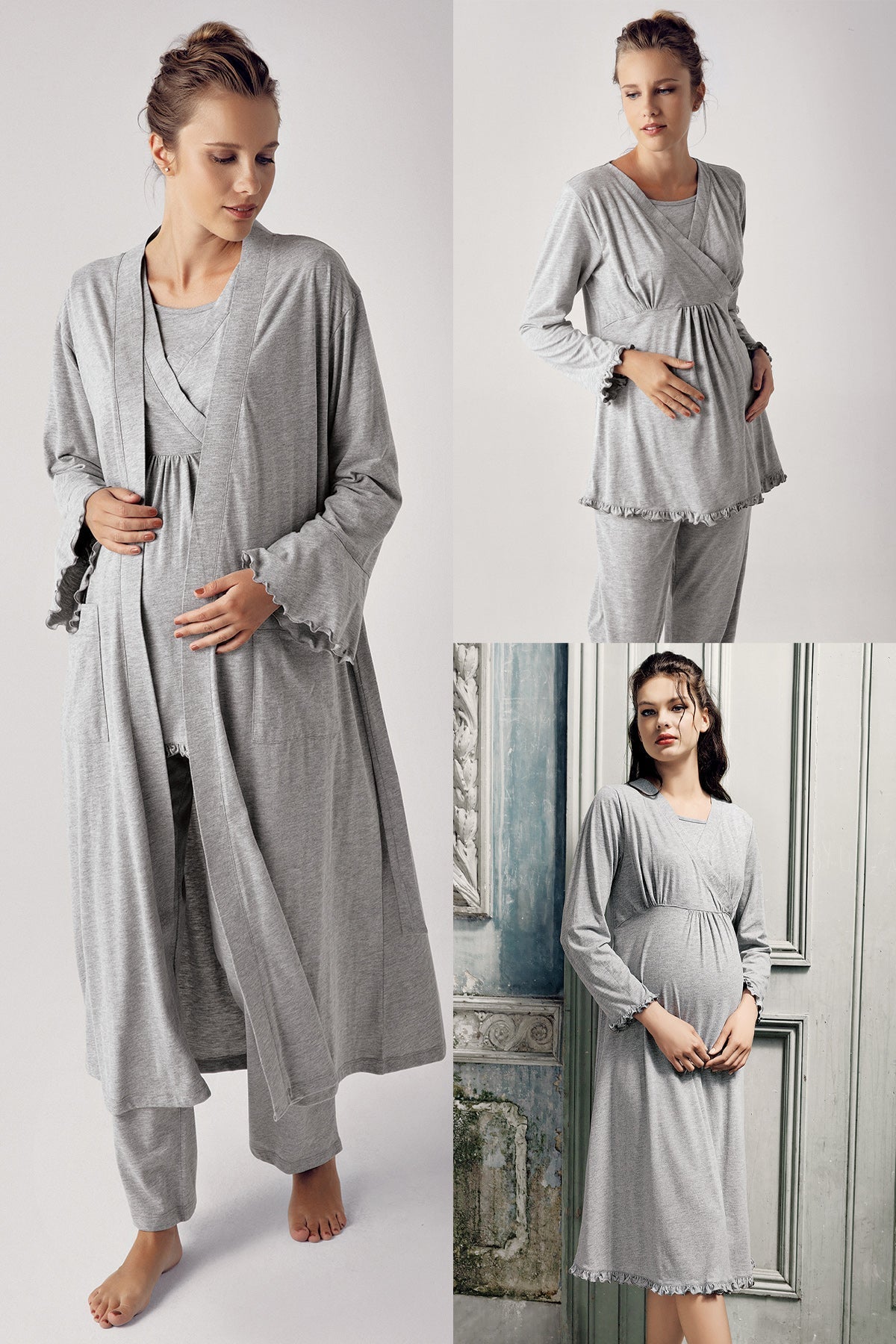 Double Breasted 4-Piece Maternity-Nursing Set Grey - 300112