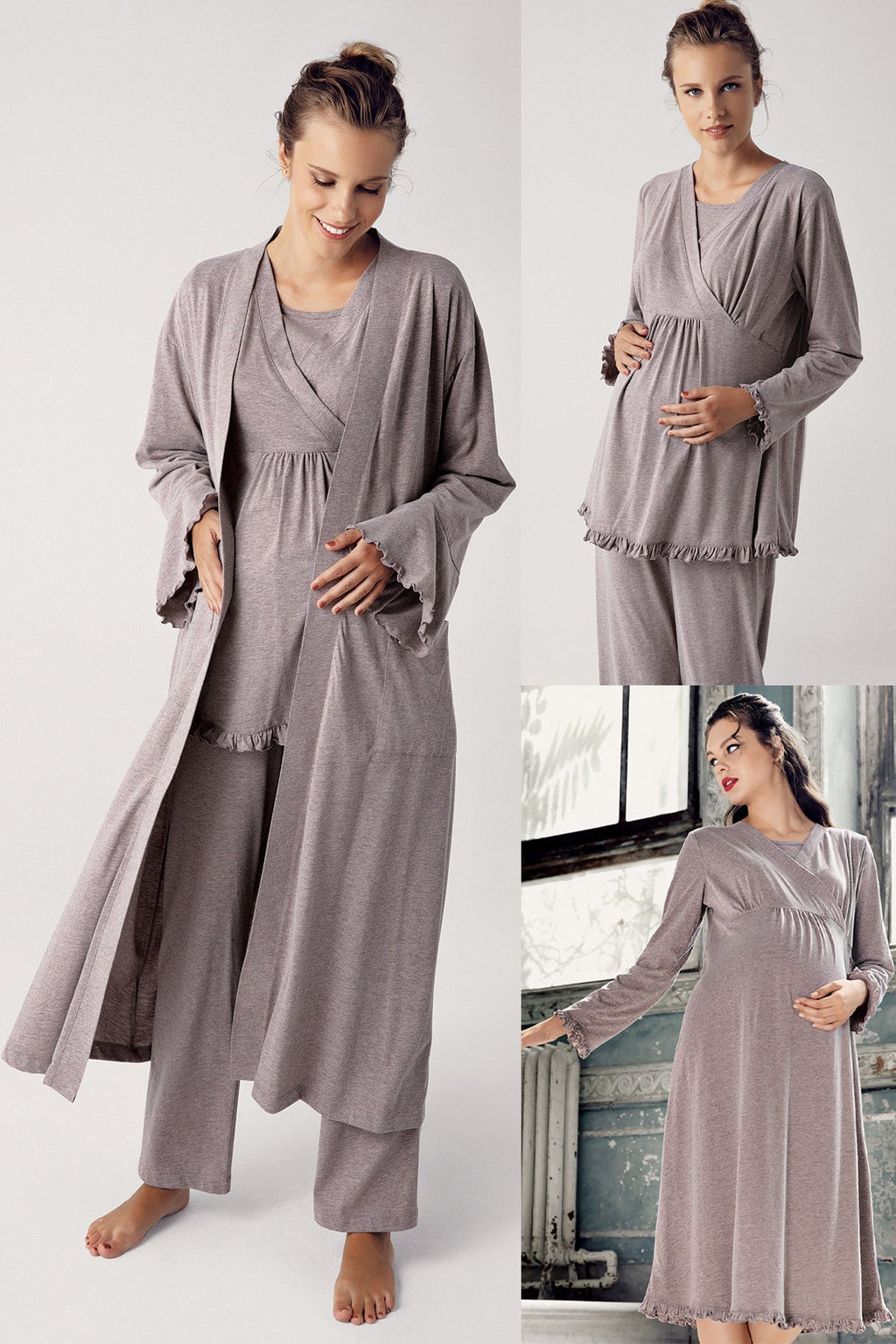 Double Breasted 4-Piece Maternity-Nursing Set Coffee - 300112