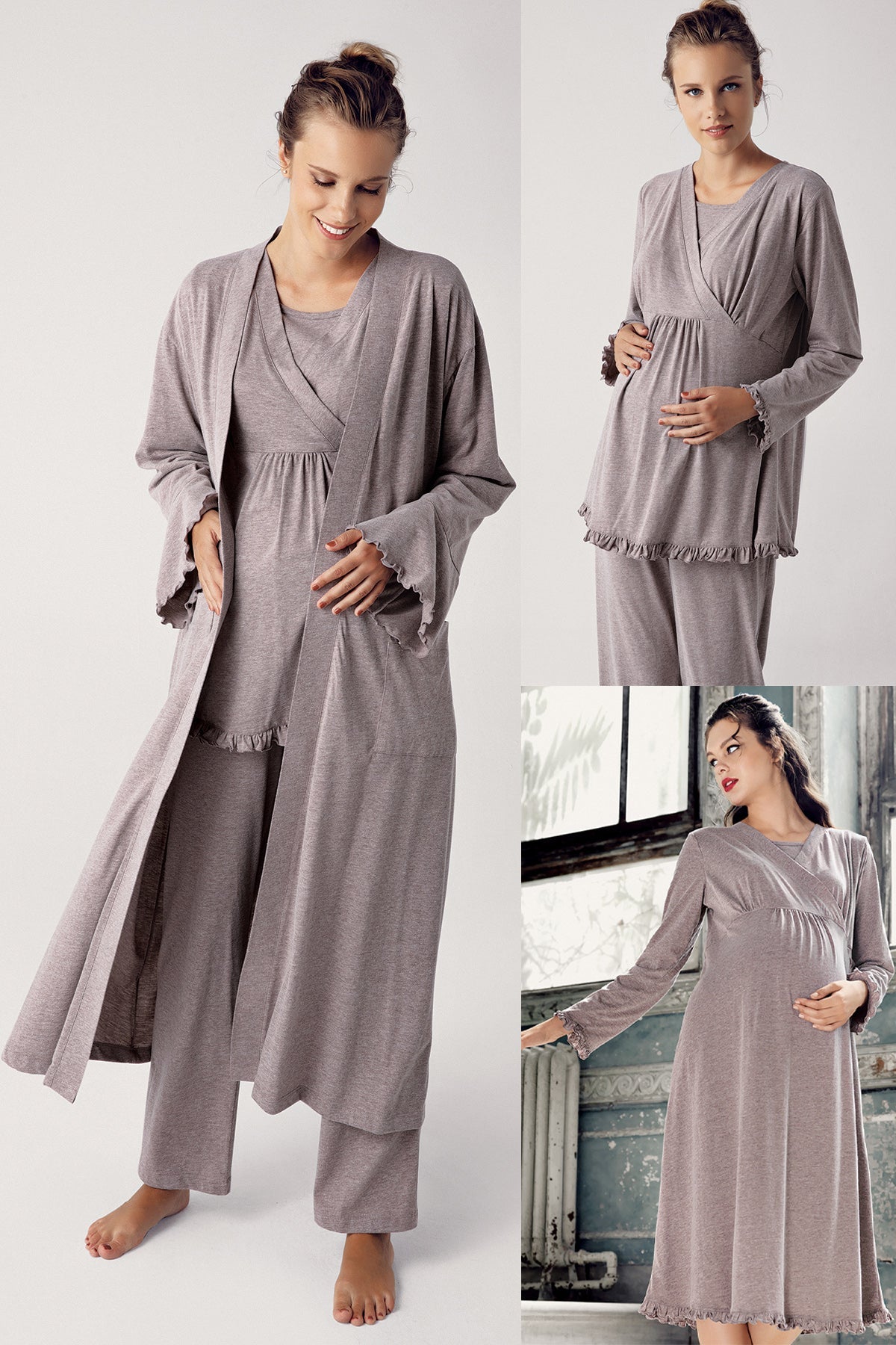 Double Breasted 4-Piece Maternity-Nursing Set Coffee - 300112