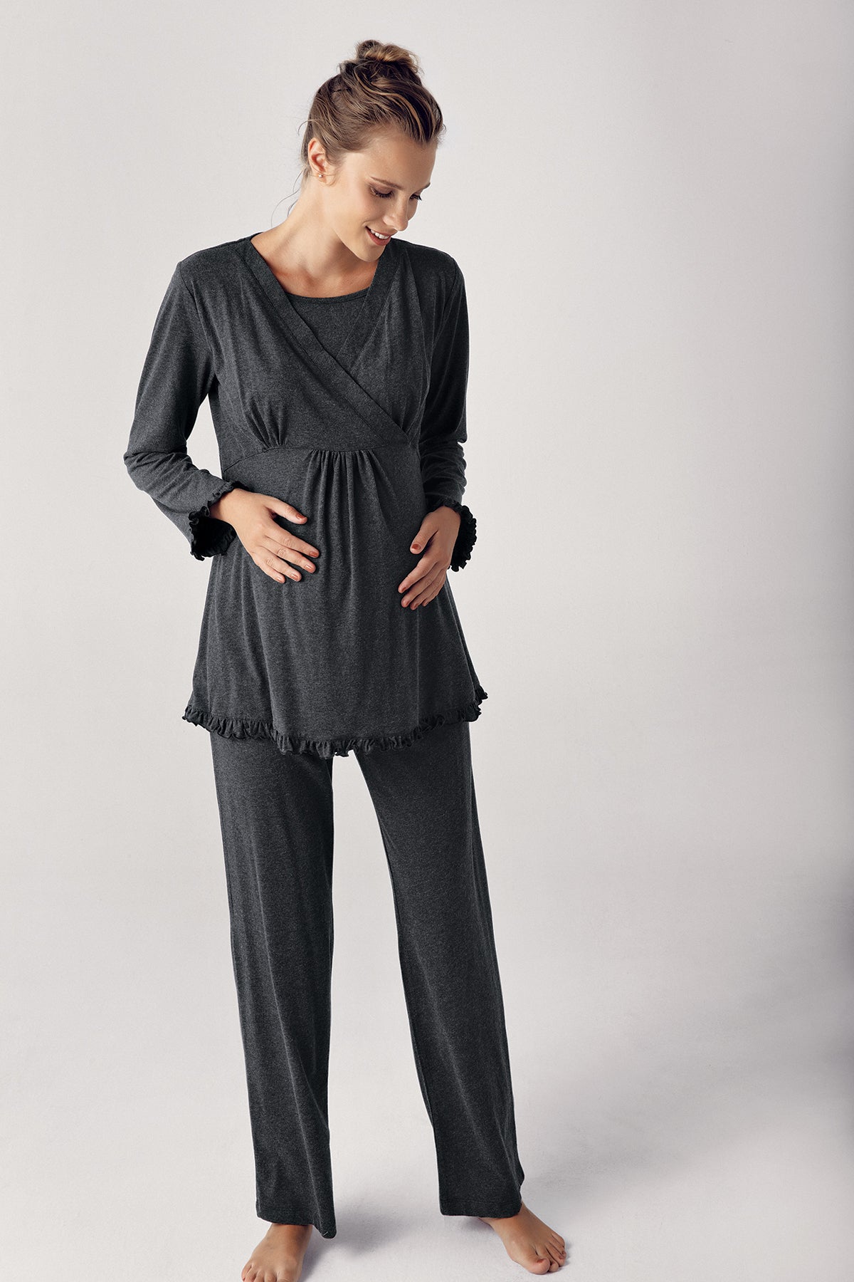 Double Breasted 4-Piece Maternity-Nursing Set Anthracite - 300112