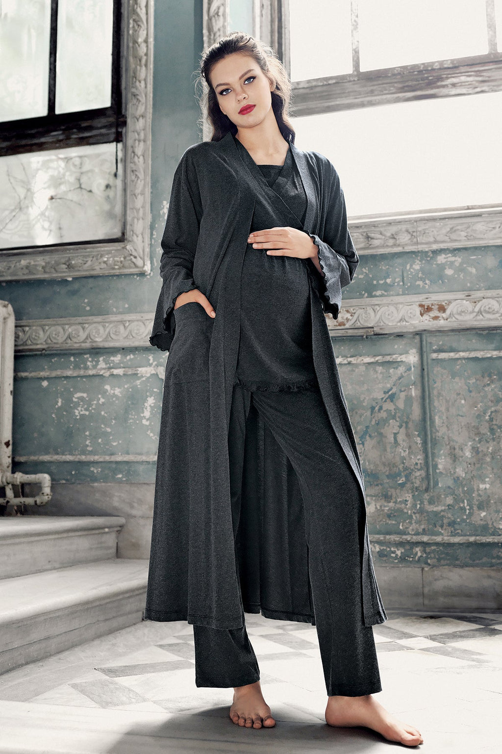 Double Breasted 4-Piece Maternity-Nursing Set Anthracite - 300112