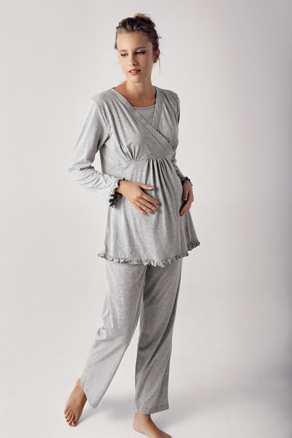 Double Breasted 4-Piece Maternity-Nursing Set Grey - 300112