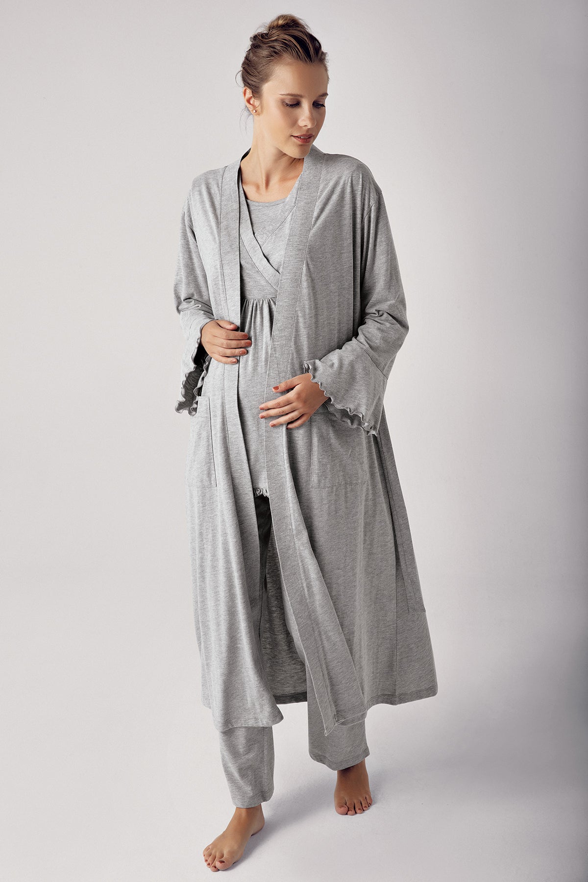 Double Breasted 4-Piece Maternity-Nursing Set Grey - 300112