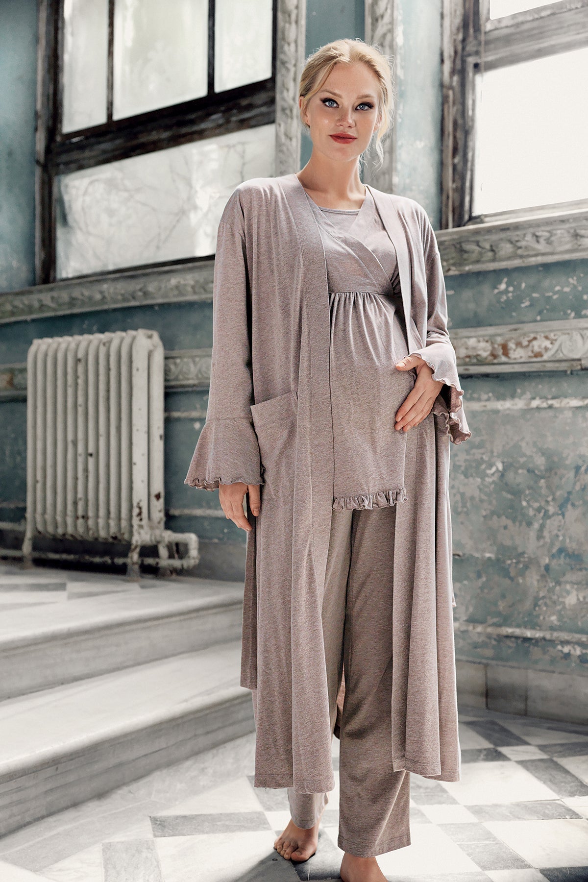 Double Breasted 4-Piece Maternity-Nursing Set Coffee - 300112