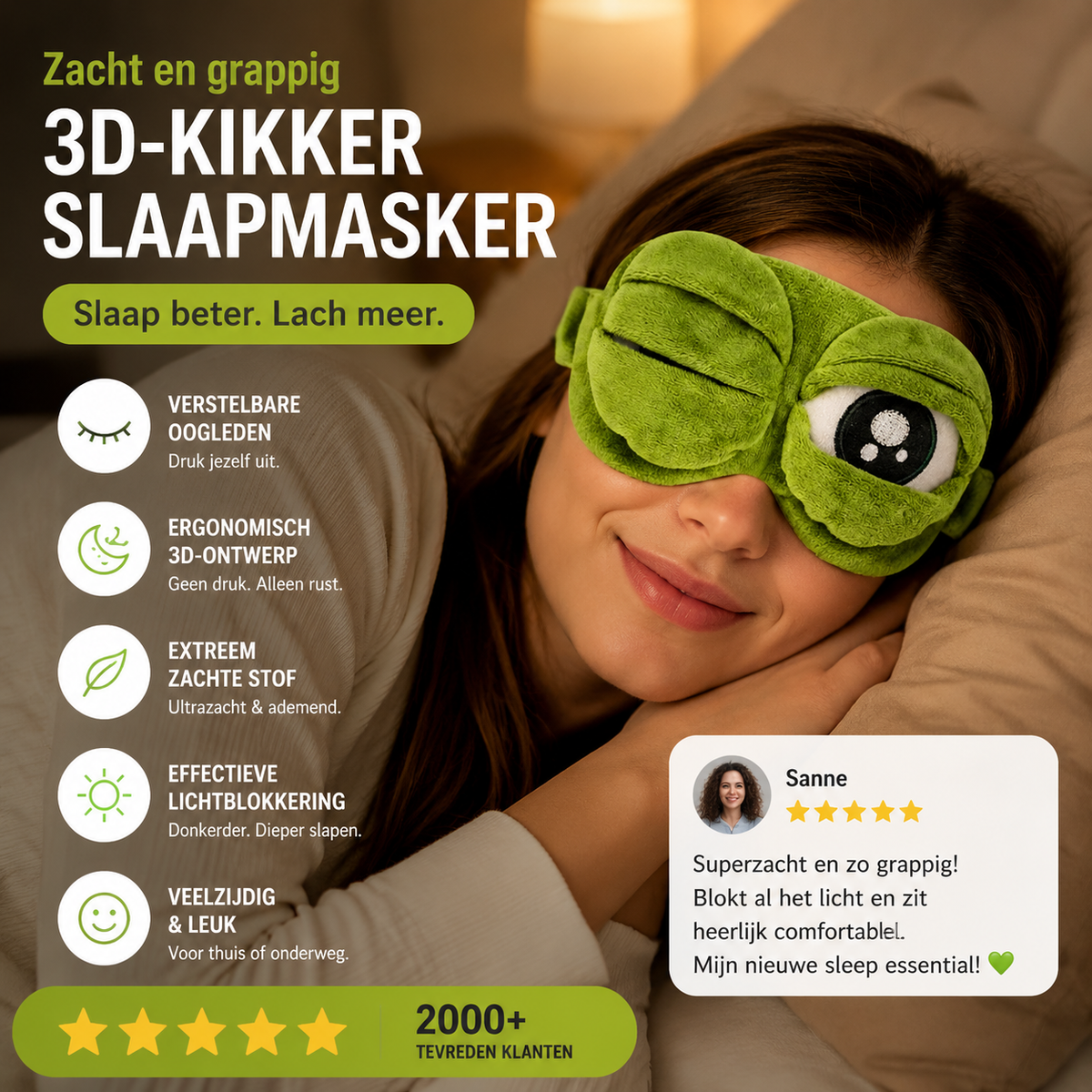 Zacht en grappig 3D-kikker slaapmasker