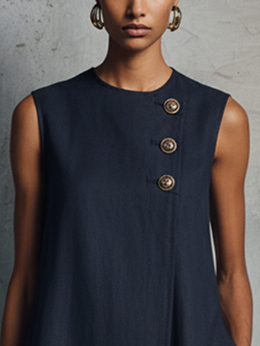 Hanny | Mouwloze Mini Jurk met Zakken