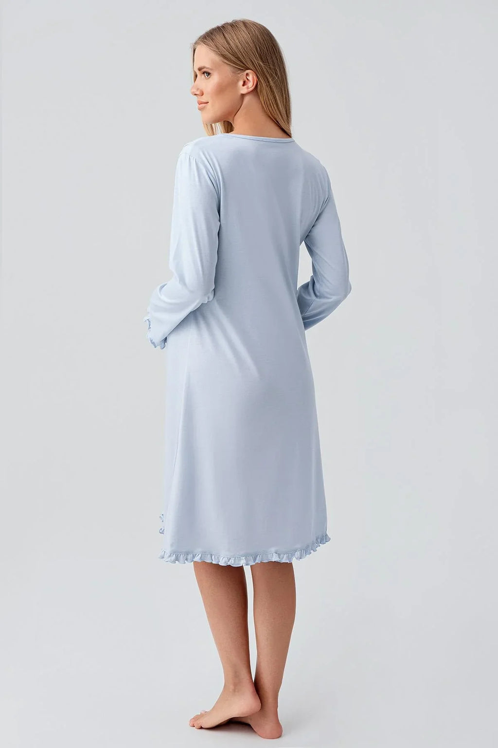 Patterned Pleated Cotton 4-Piece Maternity-Nursing Set Blue - 184020