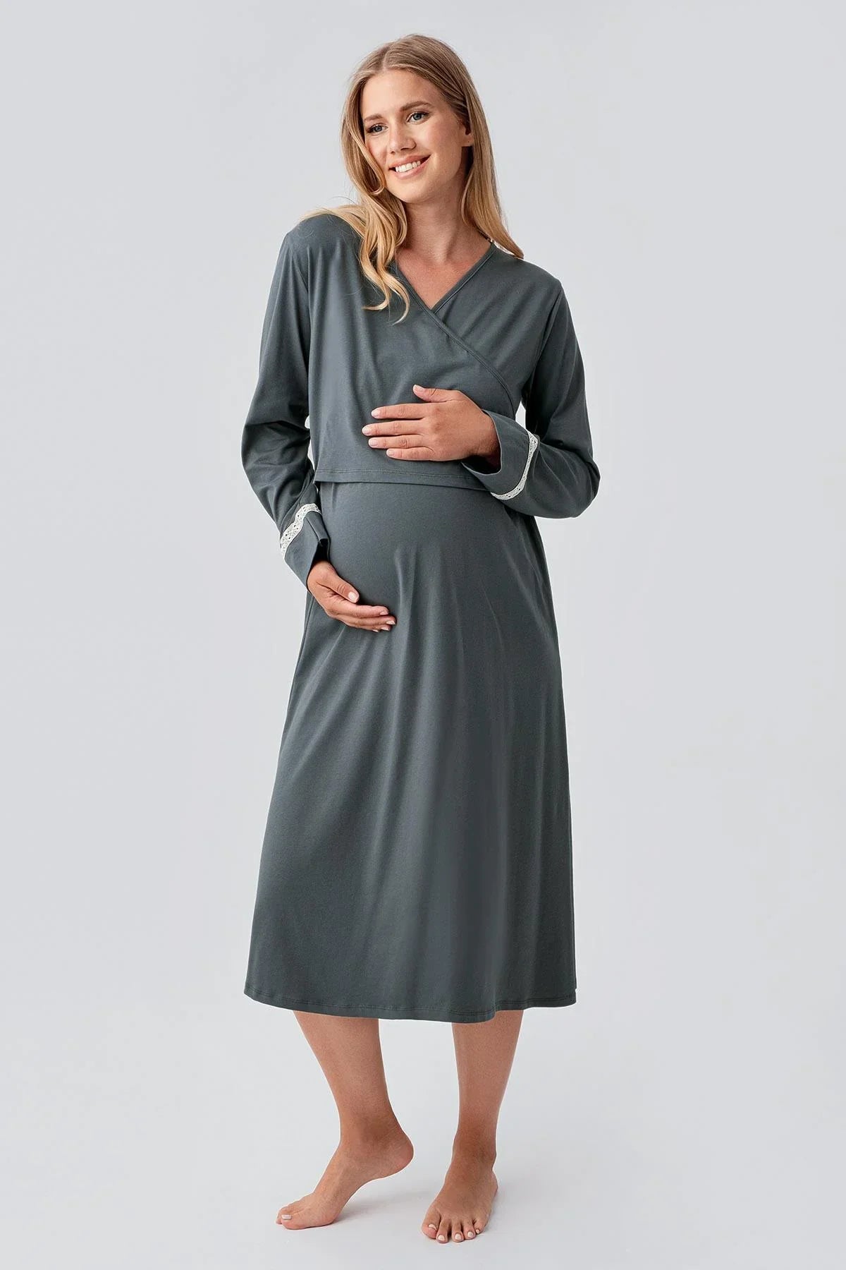 Side Tie Nursing Feature Cotton 4-Piece Maternity-Nursing Set Green - 180101