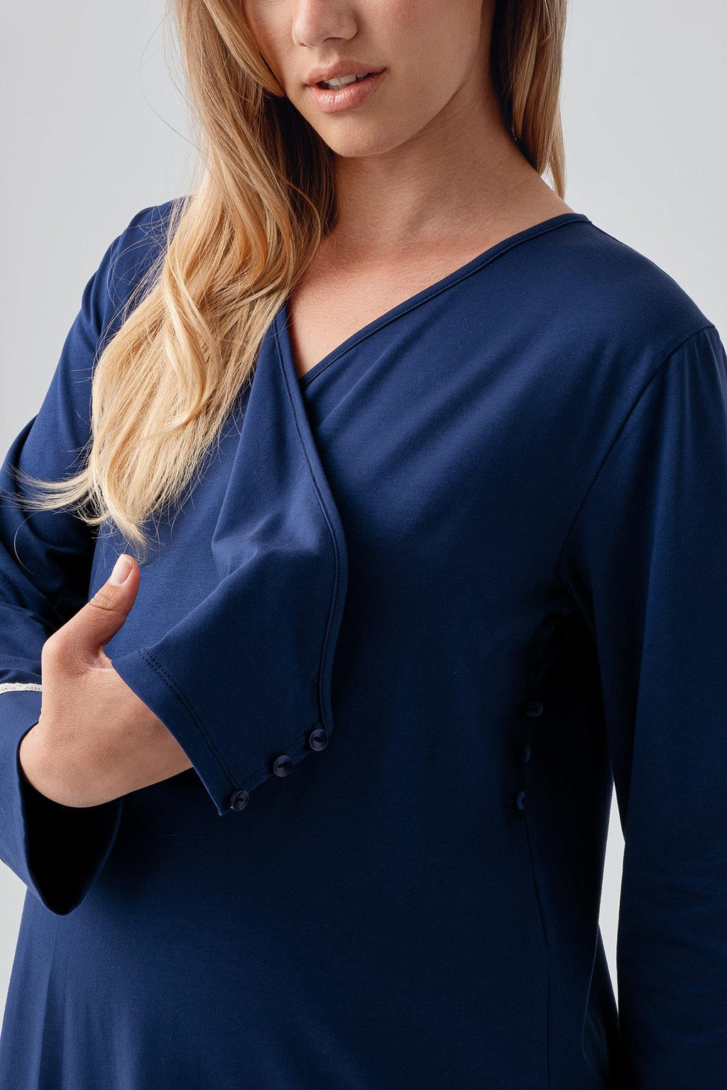 Side Tie Nursing Feature Cotton 4-Piece Maternity-Nursing Set Navy Blue - 180101