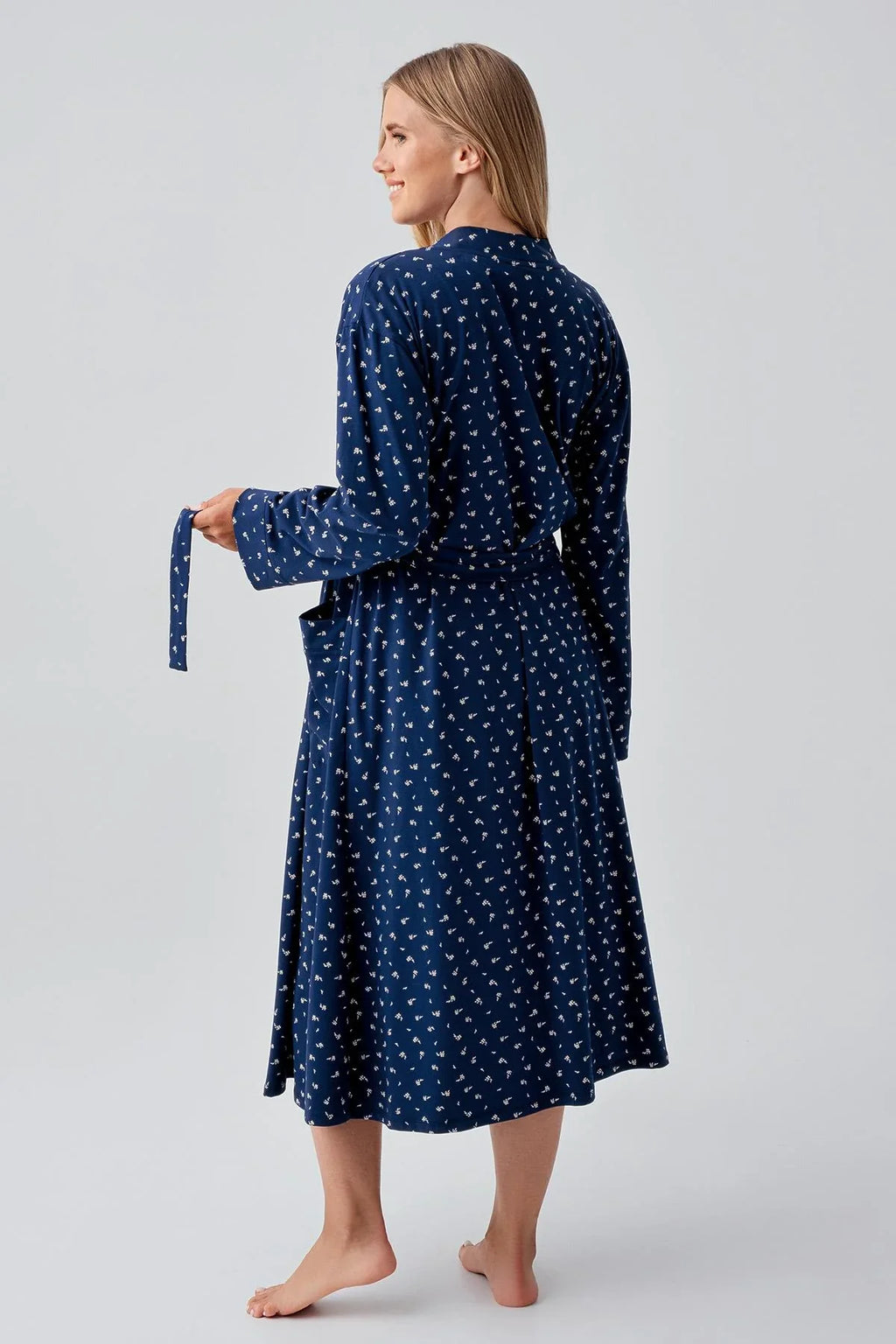 Side Tie Nursing Feature Cotton 4-Piece Maternity-Nursing Set Navy Blue - 180101