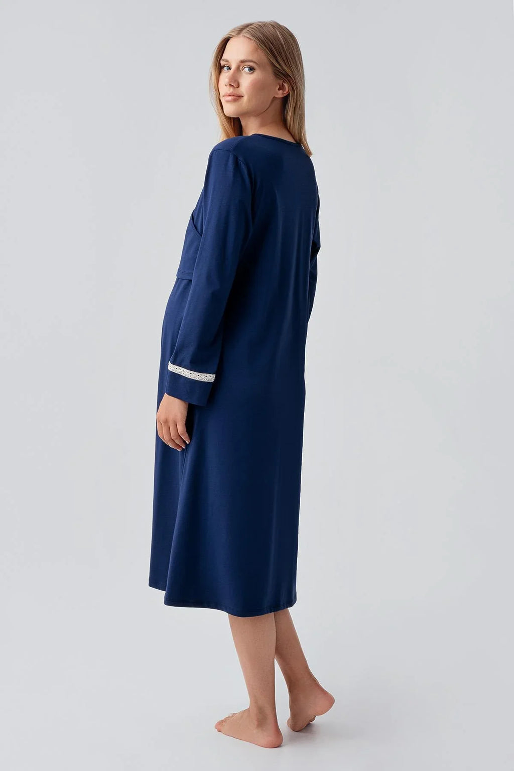Side Tie Nursing Feature Cotton 4-Piece Maternity-Nursing Set Navy Blue - 180101