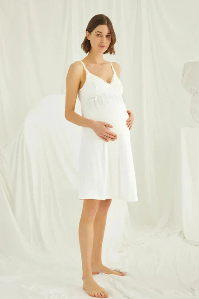 Lace Strappy 4-Piece Maternity-Nursing Set Ecru - 433489