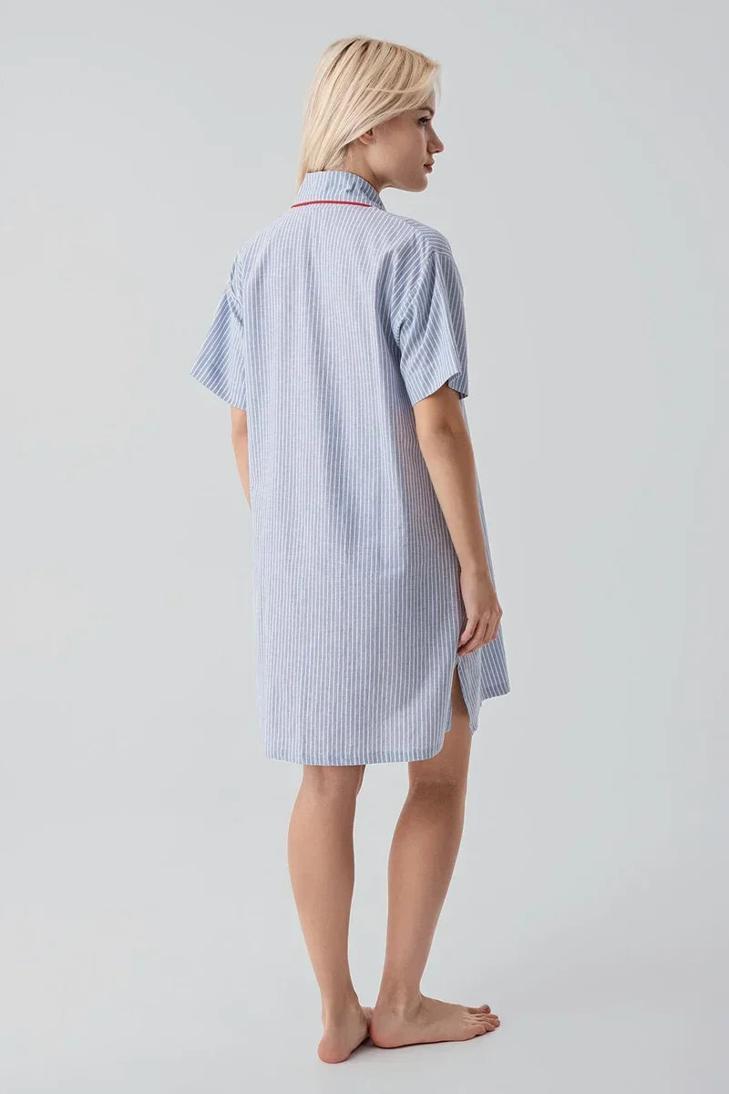 Striped Woven Cotton 4-Piece Maternity-Nursing Set Blue - 308108