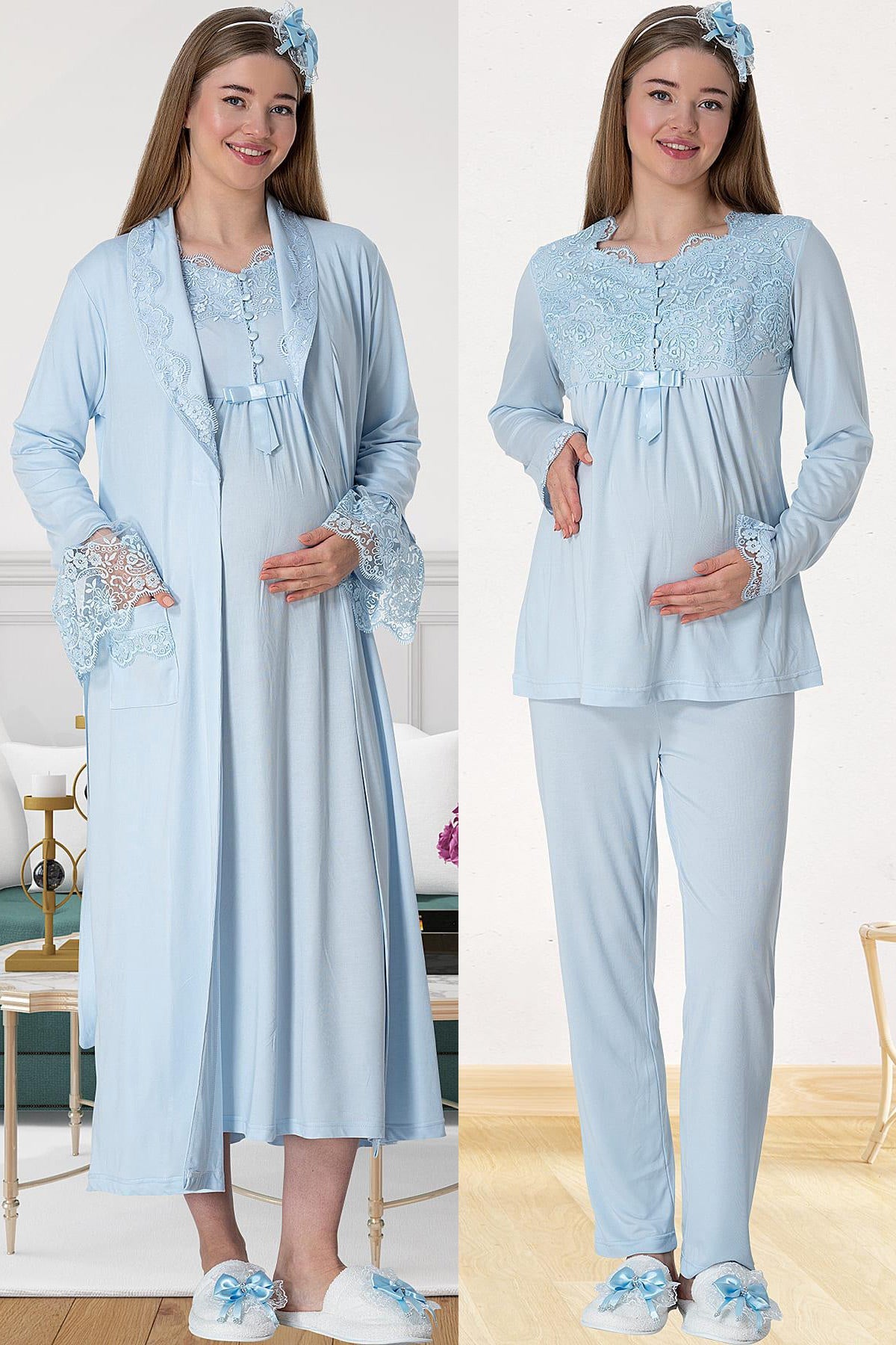 Elegant Lace 4-Piece Maternity-Nursing Set Blue - 1924