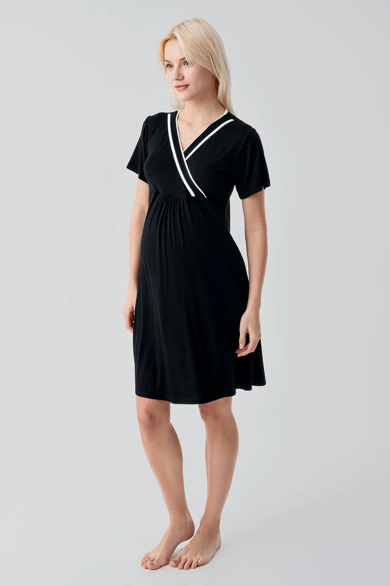 Piped Wrap 4-Piece Maternity-Nursing Set Black - 417217
