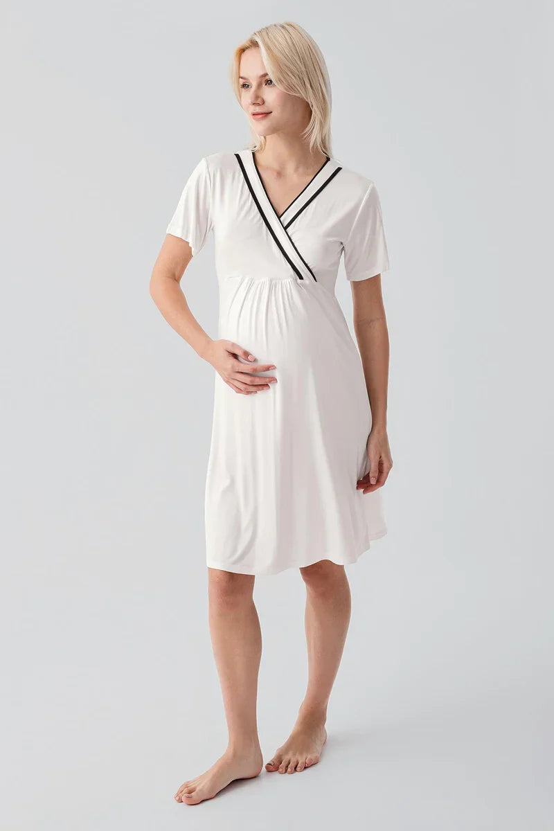 Piped Wrap 4-Piece Maternity-Nursing Set Ecru - 417217