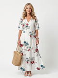 Maeva | Verspreide Bloemen Tassel Taille Midi Jurk