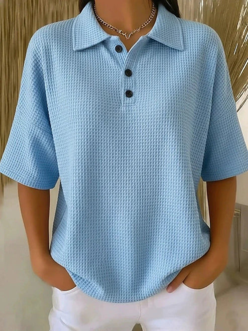 Gisela | Comfortabele Wafel Polo Blouse