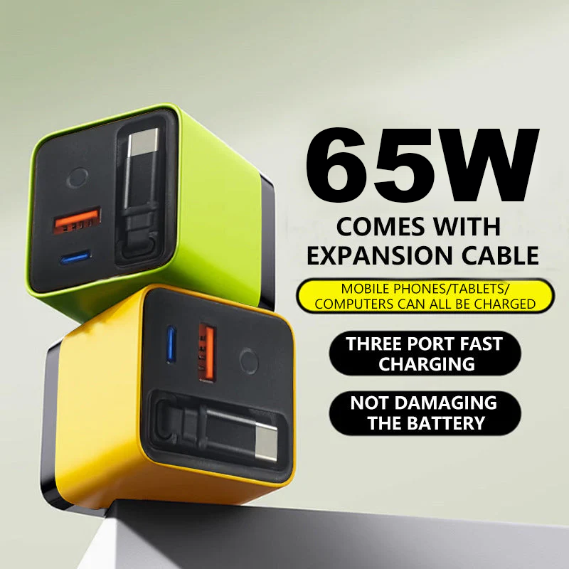 65W snellaad telefoonoplaadblok met uitschuifbare 80 cm Type-C kabel