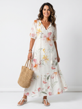 Noa | Zachte Bloemen Tiered Tassel Midi Jurk