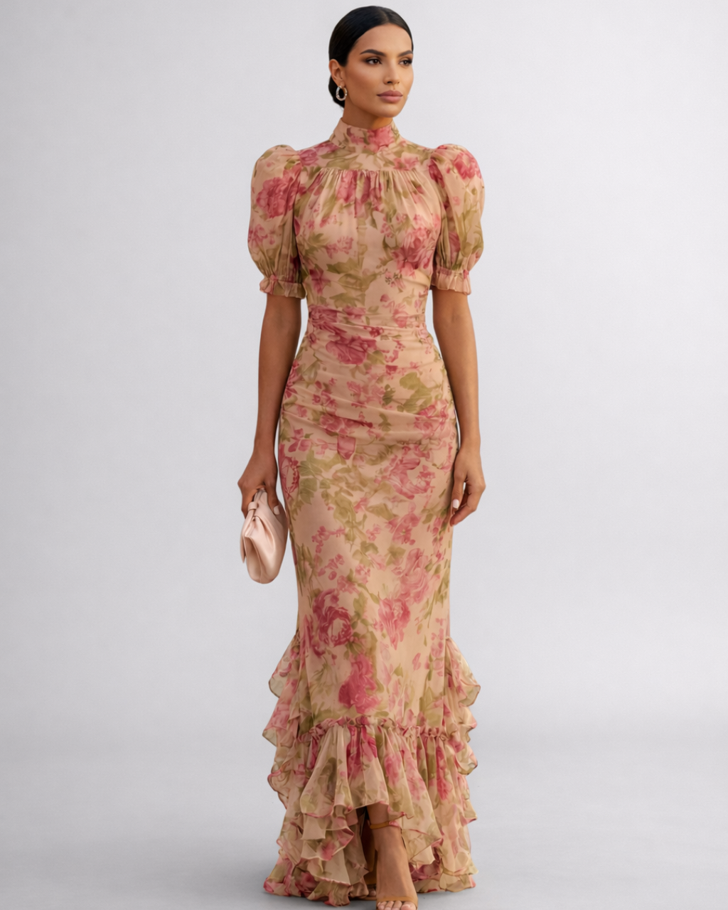 Rosario | Lange Bloemenjurk in Chiffon