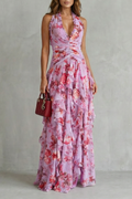 Belladina | Romantische Cascata di Rose Lange jurk met Amerikaanse halslijn