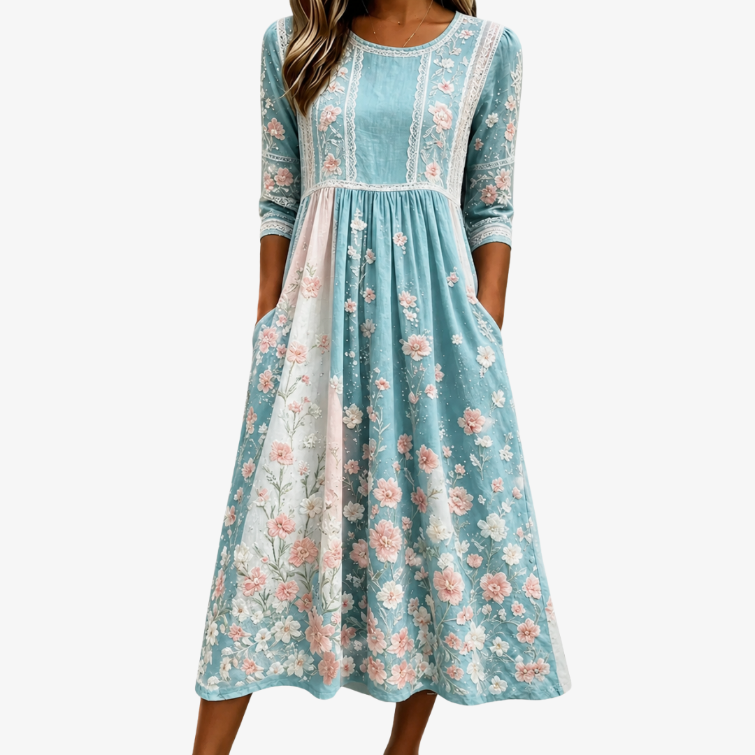 Lente Bloesem Patchwork Midi Jurk