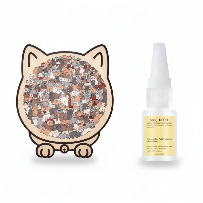 ⏳Tijdelijke aanbieding! 🧩Houten puzzel van 135 stukjes in gedempte tinten, met een kattenmotief.