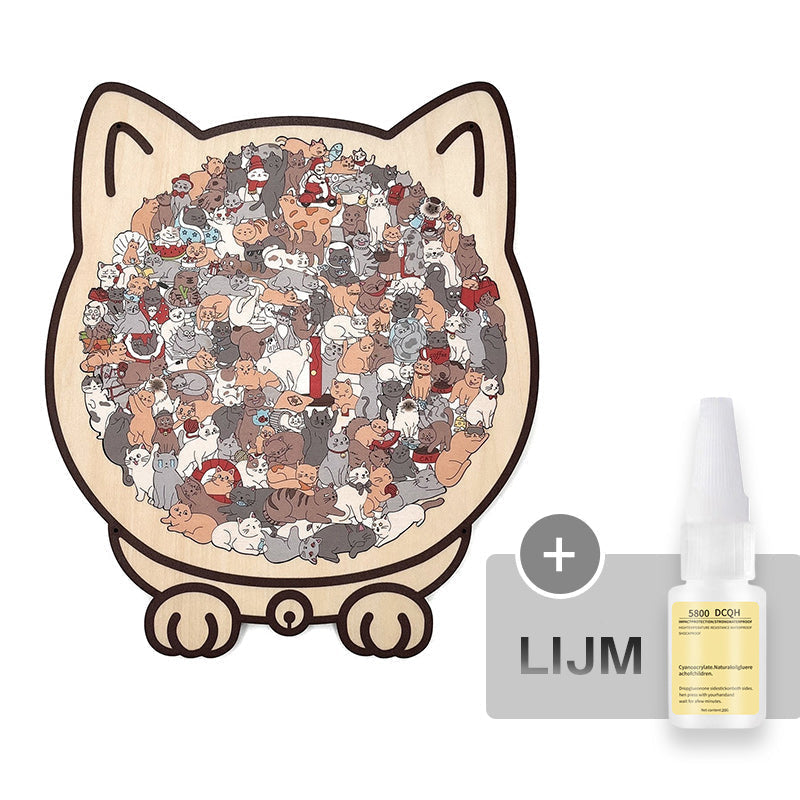 ⏳Tijdelijke aanbieding! 🧩Houten puzzel van 135 stukjes in gedempte tinten, met een kattenmotief.