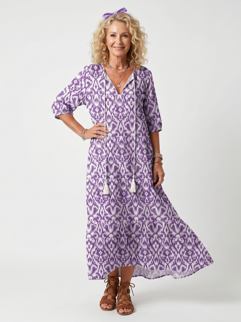 Penelope | Geprinte Tassel Tie Midi Jurk