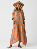 Remi | Geprinte Oversized Midi-jurk met Notch Hals en Zakken