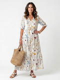 Sylvie | Botanische Print Tassel Tie Midi Jurk