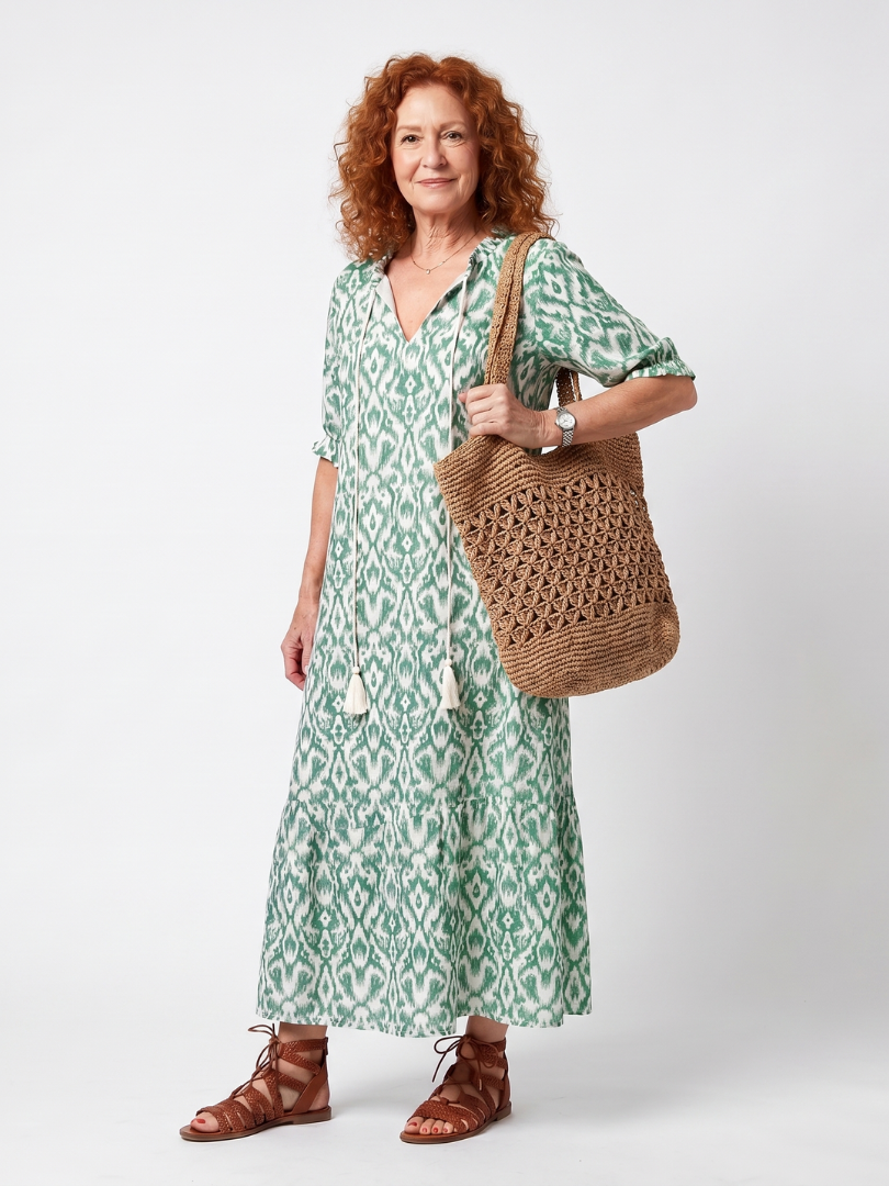 Ilara | Patroon V-hals Tassel Midi-jurk