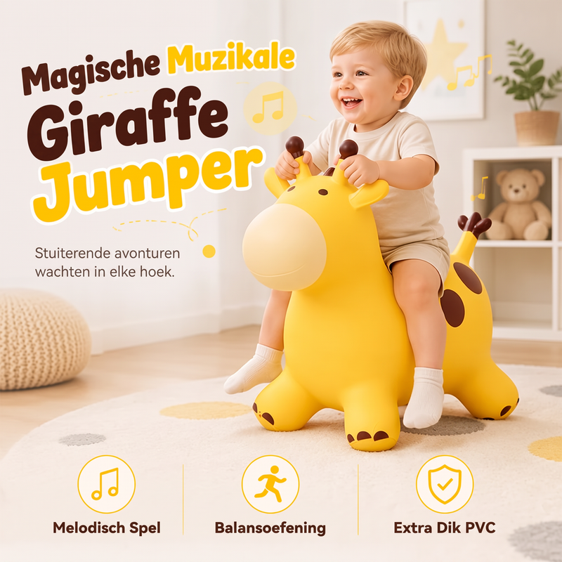 🦒🎵 Muzikale Opblaasbare Rijgiraffe voor Kinderen – Speels Springplezier & Muziek – 50% KORTING