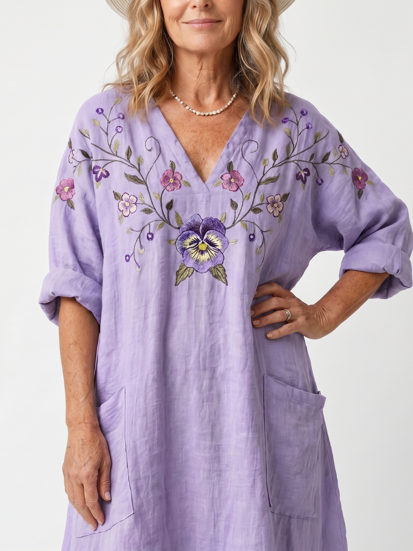 Tavi | Bloemen Oversized Pocket Midi Jurk